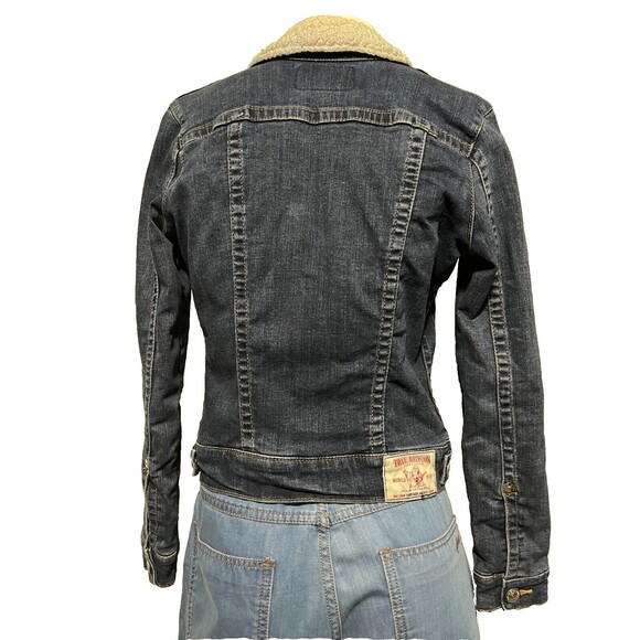 True Religion Womens Sherpa Lined Blue Denim Trucker Jacket XS EUC - Picture 12 of 13